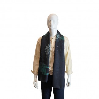 Long raw silk scarf - Dark emerald Night Garden  45*180 cm